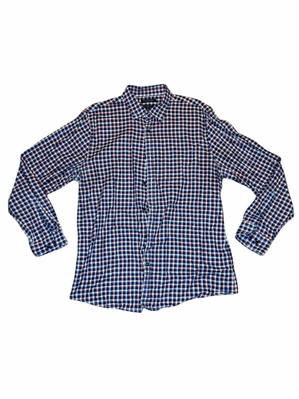 Banana Republic Luxe Slim Fit XL Plaid Button Down Shirt Blue Orange